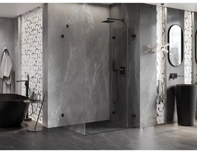 Mexen Lunar-F, 1-krídlový sprchový kút so skladacími dverami, pravý, 90 x 70 cm, 8mm číre sklo, čierny profil, 836-090-070-70-00-P