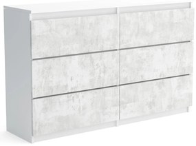 Veľká komoda 6 zásuviek ARIE šírka 120cm Biela/betónová