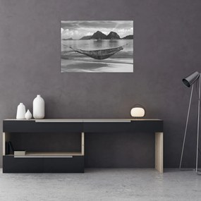 Sklenený obraz - Hojdacia sieť na pláži (70x50 cm)