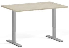 Výškovo nastaviteľný stôl, 120x80 cm, 1 motor, sivá podnož, dub prírodný
