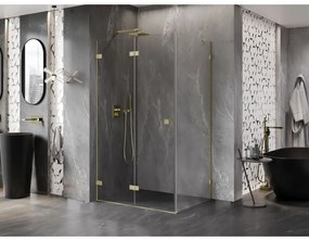 Mexen Lunar-F, 1-krídlový sprchový kút so skladacími dverami, ľavý, 80 x 70 cm, 8mm číre sklo, zlatý matný profil, 836-080-070-55-00-L