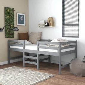 Stredne vysoká posteľ, sivá, borovicový masív 90x200 cm