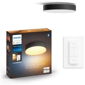 Philips HUE LED White Ambiance 41158/30/P6 Enrave S stropné svietidlo 9,6W 1220lm 2200-6500K 26,1cm čierne stmievateľné BlueTooth + HUE Switch