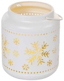 EMOS LED vianočná dekoratívna kovová lucerna, 0,06 W, vintage teplá biela, 3xAAA, biela so snehovými vloč