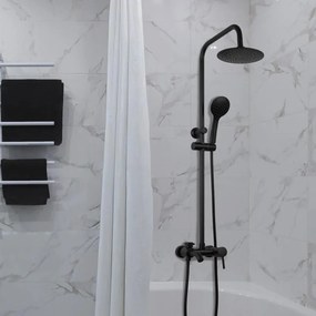Erga Mutabi, sprchový set s batériou, hlavovou sprchou 20 × 20 cm a výtokom, čierna matná, ERG-YKA-BP.MUTABI-20-BLK