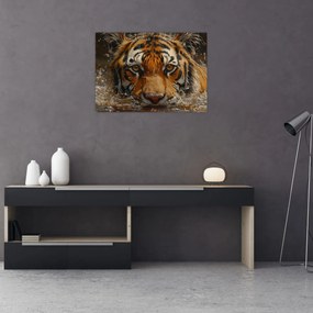 Sklenený obraz - Portrét tigra vo vode (70x50 cm)