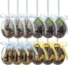 12ks dekorácia závesné vajíčko s zajačikmi Spring Egg - Ø 4*5 cm