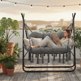 Závesné hojdacie kreslo s konštrukciou, cocon pre 2 osoby POLY