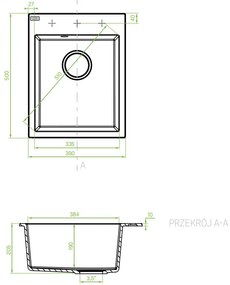 Laveo Monchichi, 1-komorový granitový drez 390x500x205 mm, čierna, LAV-SBO_710Y