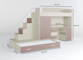 Detská posteľ Ruby V (kašmír + ružová) (s roštami). Vlastná spoľahlivá doprava až k Vám domov. 1121277