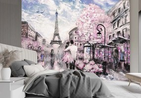 Fototapeta, Pár Paříž jako malovaná růžová - 350x245 cm