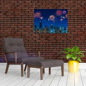 Sklenený obraz - Ohňostroj v Miami (70x50 cm)