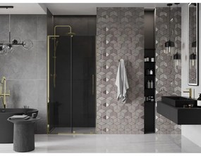 Mexen Velar L, posuvné sprchové dvere do otvoru 100 cm, 8mm šedé sklo, zlatá lesklá, 871-100-003-41-50