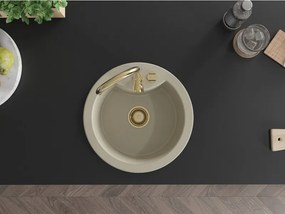 Mexen Diego, granitový drez 488x488x167 mm, 1-komorový, béžová so zlatým sifónom, 6512481000-69-G