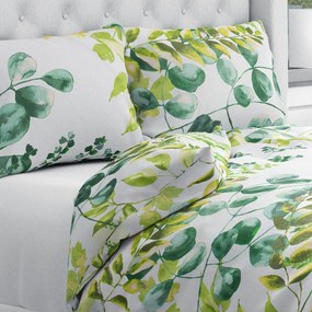 Biante Bavlnené posteľné obliečky Sandra SA-244 Zelený eukalyptus na bielom Jednolôžko 140x200 a 70x90 cm