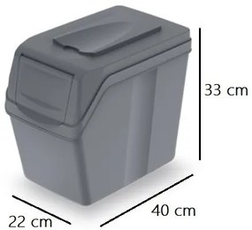 Set košov na triedený odpad, 3 x 20 l, sivá