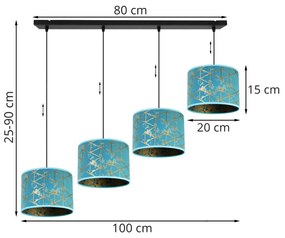 Závesné svietidlo Werona 4, 4x modré textilné tienidlo so vzorom, g