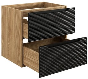 Závěsná skříňka Ocean s deskou a umyvadlem 60 cm černá/dub olejovaný