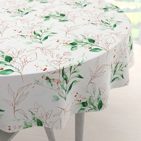 Biante Bavlnený okrúhly obrus Sandra SA-706 Zeleno-hnedé vetvičky s lístkami na bielom Ø 140 cm
