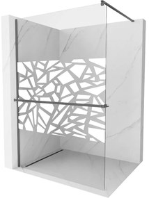 Mexen Kioto+, sprchová zástena Walk-In s poličkou a vešiakom 130 x 200 cm, 8mm číre sklo biely vzor, grafitový profil, 800-130-121-95-85