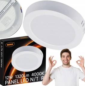 BERGE Prisadený okrúhly LED panel 12W - 1320lm - neutrálna farba