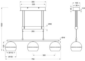 Trio - Luster na lanku FLETCHER 3xE14/40W/230V mosadz