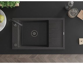 Mexen Elias, granitový drez granitový 795x480x200 mm, 1-komorový, čierna-škvrny s čiernym sifónom, 6511791005-76-B