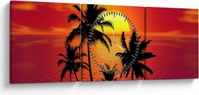 Obraz siluety ostrova s palmami (s hodinami) (90x30 cm)