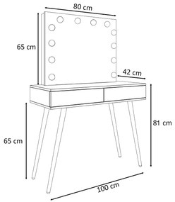TOALETNÝ STOLÍK KATHLEEN SHINE BIELY LESK + ČIERNE NOHY + ZRKADLO