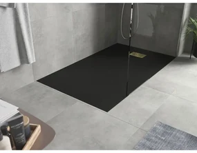 Mexen Hugo, obdĺžniková sprchová vanička SMC 150 x 80 cm, čierna, zlatá krytka, 42708015-G