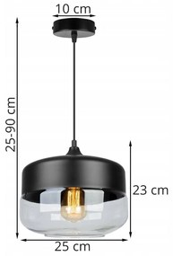 Závesné svietidlo Oslo 3, 1x čierne/transparentné sklenené tienidlo
