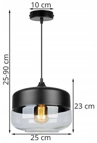 Závesné svietidlo OSLO 3, 1x čierne/transparentné sklenené tienidlo