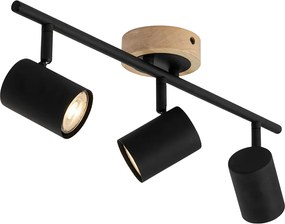 Moderné bodové svetlo čierne s dreveným sklonom 3-svetlo - Jeana