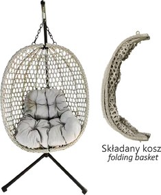 CH SKLADACIA ZÁVESNÁ STOLIČKA DRIM – ŠEDÁ, ŠEDÝ VANKÚŠ, ČIERNY RÁM