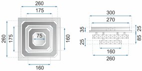 Toolight - LED krištáľová stropná lampa 8W štvorcová 30x30cm APP409-C, teplé svetlo 3000K, OSW-65007