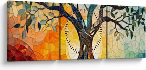 Obraz – Mozaika – slnko a strom I. (s hodinami) (90x30 cm)