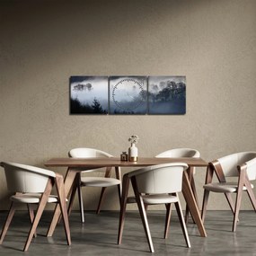 Obraz hmly nad lesom (s hodinami) (90x30 cm)