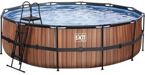 Nadzemný bazén rámový EXIT Wood Pool ø488 x 122 cm design drevo s pieskovou filtráciou a rebríkom