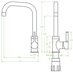 Laveo Lena, vysoká drezová batéria h-302, chrómová, LAV-BKU_065D