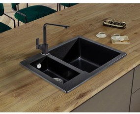 Sink Quality Ferrum, kuchynský granitový drez 605x495x210 mm + čierny sifón, čierna škvrnitá-BROCADE, SKQ-FER.B.5KBO.XB