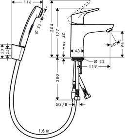 Hansgrohe Focus E2, umývadlová batéria 100, s ručnou sprchou Bidette, chrómová, 31927000