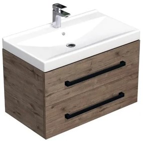 Kúpeľňová skrinka s čiernou úchytkou a umývadlom SAT Cube Way 60x53x46 cm dub Wellington mat CUBE46C602DWVER, 1 ks