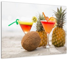 Obraz ananásov a pohárov na pláži (70x50 cm)
