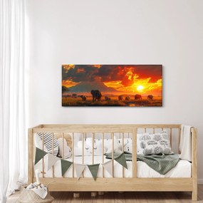 Obraz - Stádo slonov (120x50 cm)