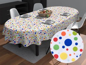 Biante Detský bavlnený oválny obrus Sandra SA-006 Farebné bodky na bielom 120x200 cm