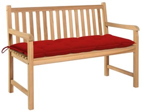 vidaXL Záhradná lavička, červená podložka 120 cm, tíkový masív