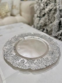 Bielo strieborný sklenený vianočný tanier 33cm