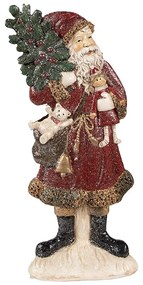 Červená vianočná dekorácia socha Santa so stromčekom - 9*4*23 cm