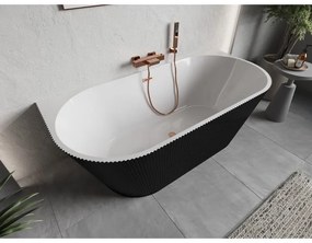 Mexen Oris, voľne stojaca ryhovaná vaňa 150 x 75 cm, biela-čierna, medený matný prepad, 52871507575-65
