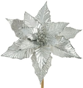 Dekoračný vianočný kvet 25 cm strieborná